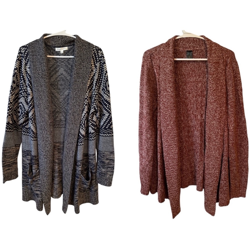 Women's Black Patterned And Red Solid Open Front … - image 1